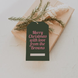 Retro Vintag Pink & Green Frohe Weihnachten Geschenkanhänger