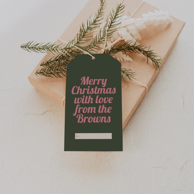 Retro Vintag Pink & Green Frohe Weihnachten Geschenkanhänger (Von Creator hochgeladen)