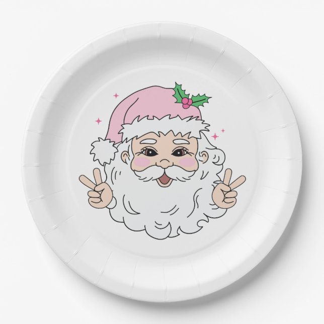 Retro Vintag Pink Weihnachten Weihnachten Pappteller (Vorderseite)