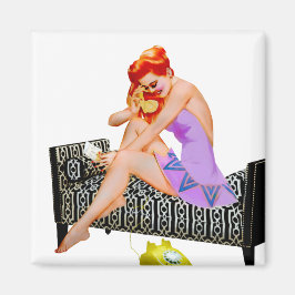 Retro Vintag Pinup Girl on Phone Magnet