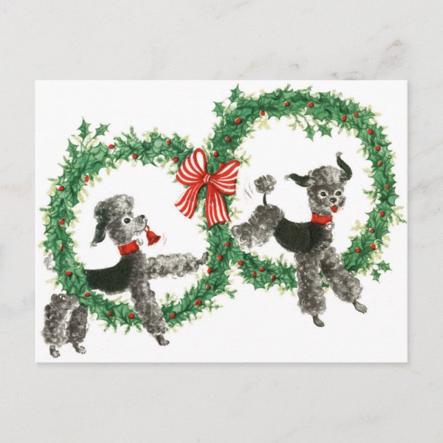 Retro Vintag Poodles in Kreidedesign Postkarte (Vorderseite)