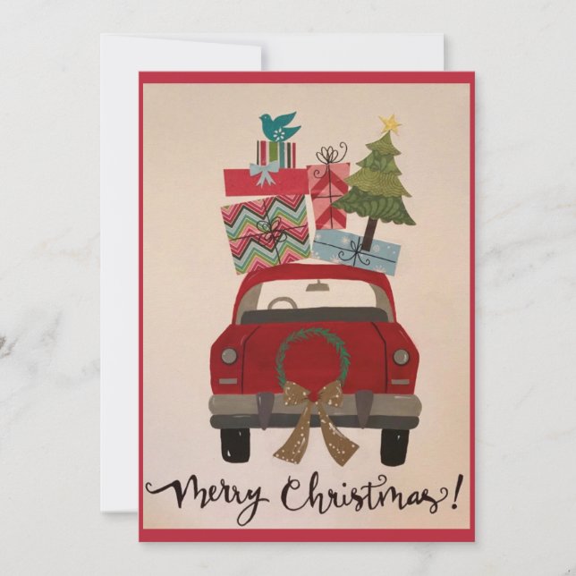 Retro Vintag Red Christmas Car Feiertagskarte (Vorderseite)
