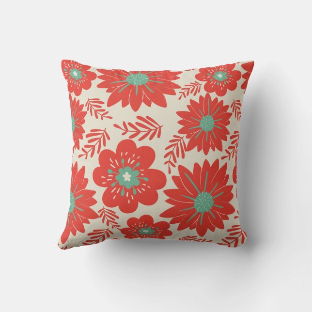 Retro Vintag Red Green Floral Kissen (Rückseite)