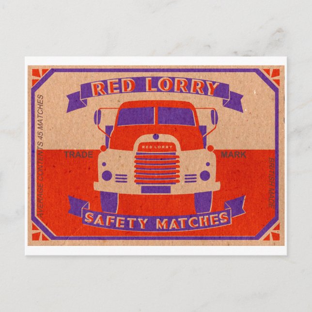 Retro Vintag Red Truck Matchbox Postkarte (Vorderseite)
