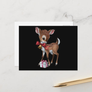 Retro Vintag Reindeer Pink Christmas Baby Dealer Feiertagspostkarte