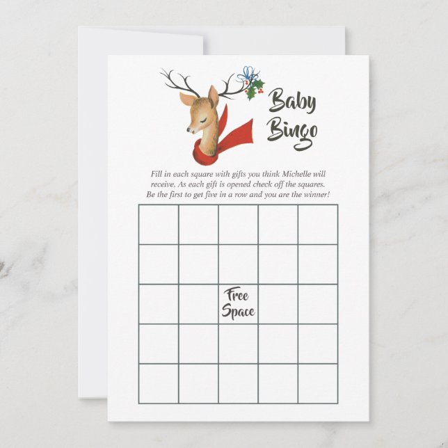 Retro Vintag Rentier Weihnachtsdusche Bingo Mitteilungskarte (Vorderseite)
