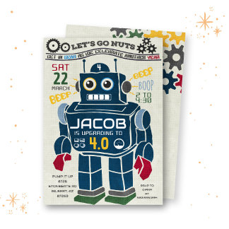 Retro Vintag Robot Einladung zum Geburtstag