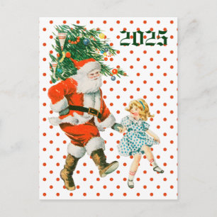 Retro Vintag Santa & Girl Weihnachten