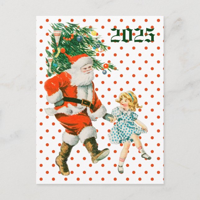 Retro Vintag Santa & Girl Weihnachten (Vorderseite)