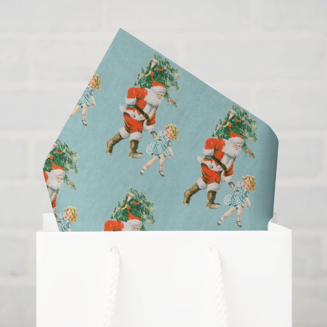 Retro Vintag Santa & Girl Weihnachten Seidenpapier (Geschenk Tasche)