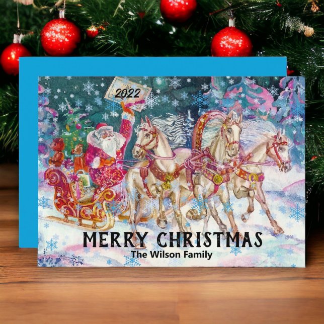 Retro Vintag Santa Sleigh Custom Frohe Weihnachten (Von Creator hochgeladen)