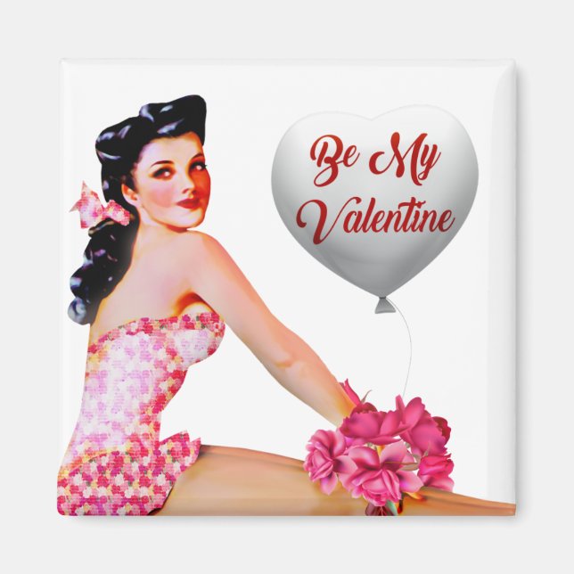 Retro Vintag sein mein Valentine Pinup Girl Magnet (Vorne)