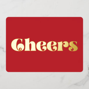 Retro Vintag Simple Cheers Red and Gold Folien Feiertagskarte