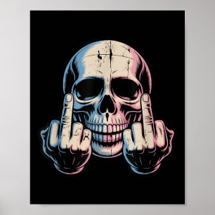 Retro Vintag Skull Face Funny Middle Finger Graph Poster