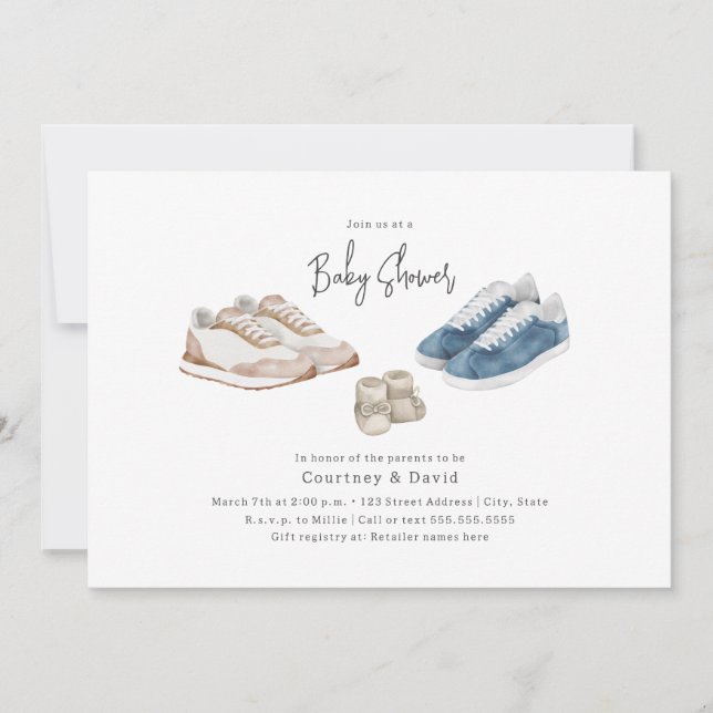 Retro Vintag Sneaker Shoes Babydusche Einladung (Vorderseite)