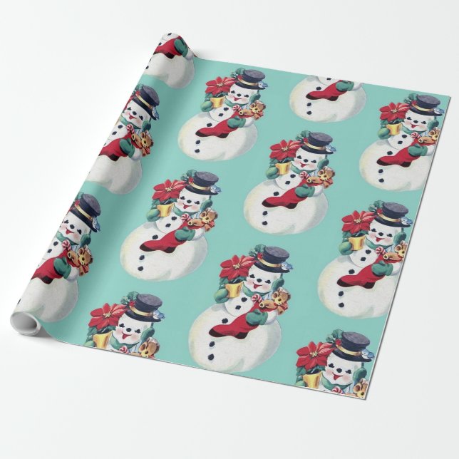 Retro Vintag Snowman Weihnachten Geschenkpapier (Ungerollt)