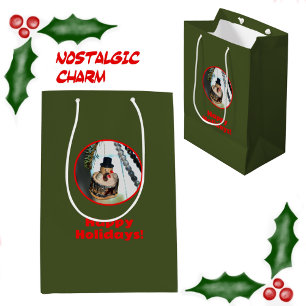 Retro Vintag Snowman Weihnachtsschmuck Grün Mittlere Geschenktüte
