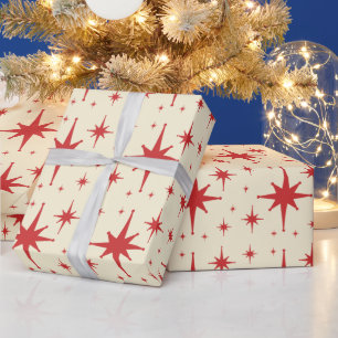 Retro Vintag Stars Rot und Creme Geschenkpapier