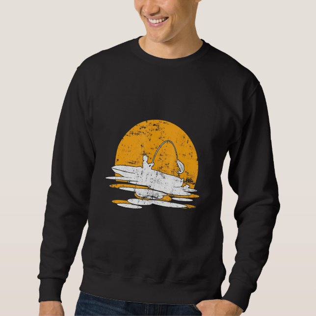 Retro Vintag Sunset Kayak Fischen Sweatshirt (Vorderseite)