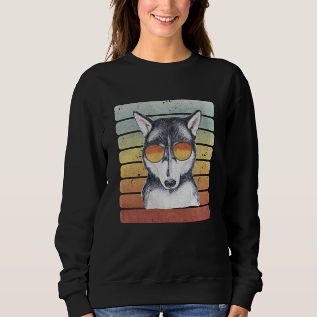 Retro Vintag Sunset Siberian Husky Mama Vater Sweatshirt (Vorderseite)