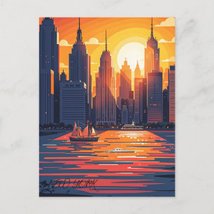 Retro Vintag Sunset über Manhattan Postkarte