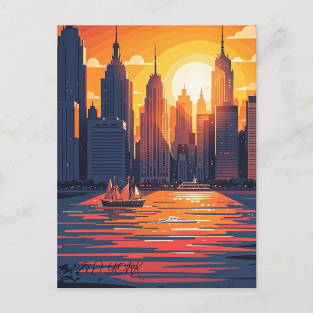 Retro Vintag Sunset über Manhattan Postkarte (Vorderseite)