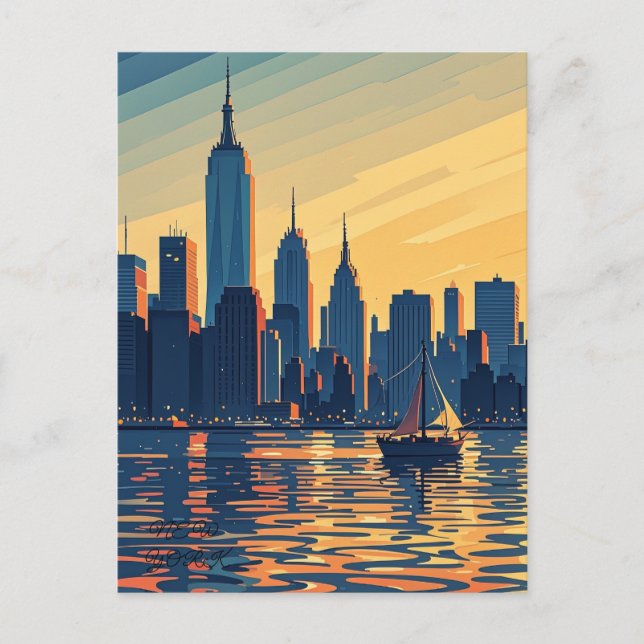 Retro Vintag Sunset über Manhattan Postkarte (Vorderseite)