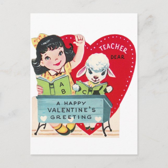 Retro Vintag Teacher Valentine Urlaub Postkarte (Vorderseite)