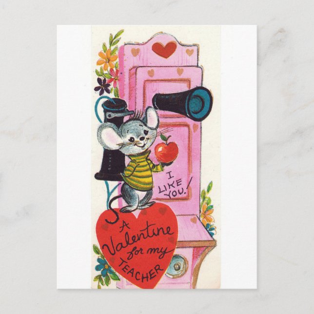 Retro Vintag Teacher Valentine Urlaub Postkarte (Vorderseite)