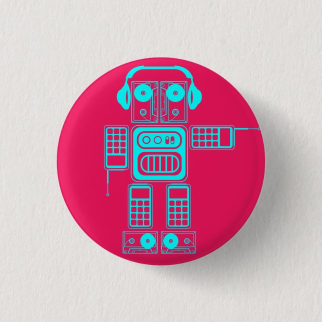 Retro Vintag Toy Robot (blau / rosa) Flair Button (Vorderseite)