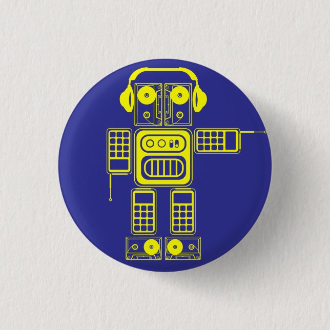 Retro Vintag Toy Robot (Gelb / Blau) Flair Button (Vorderseite)