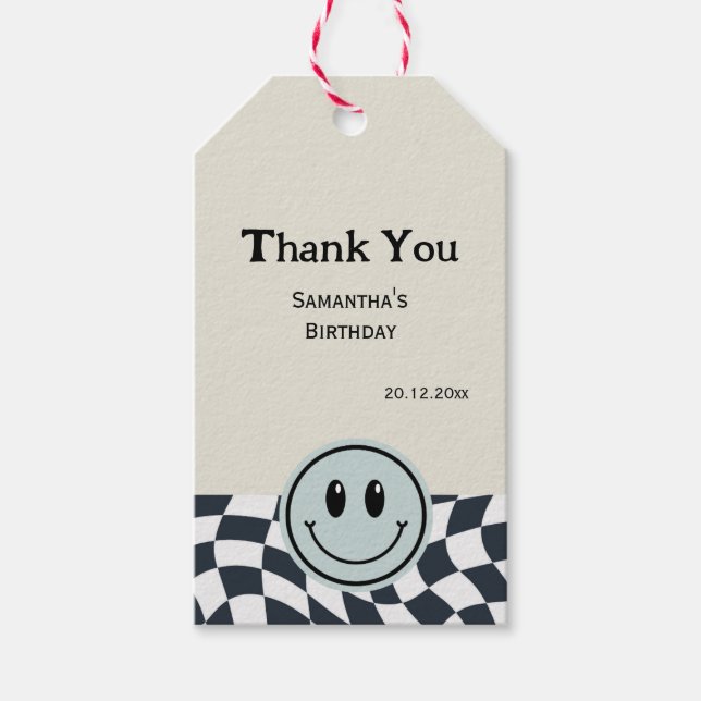 Retro Vintag überprüft Geburtstag schwarz Thankyou Geschenkanhänger (Vorderseite)