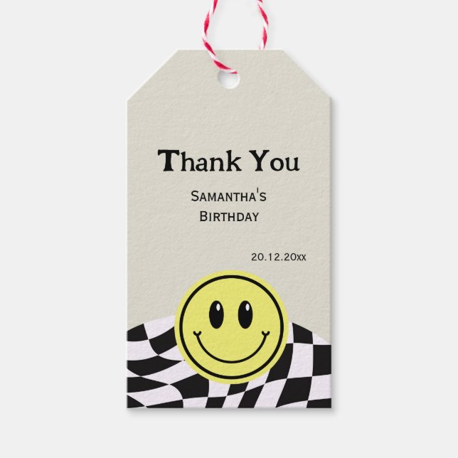 Retro Vintag überprüft Geburtstag schwarz Thankyou Geschenkanhänger (Vorderseite)