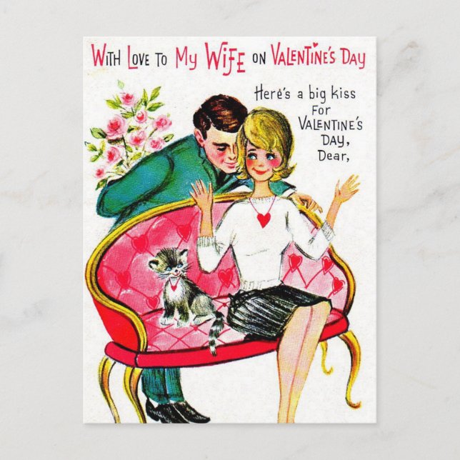 Retro Vintag Valentine Ehefrau Feiertag Postkarte (Vorderseite)