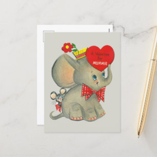 Retro Vintag Valentine Elefant Mommy Feiertagspostkarte