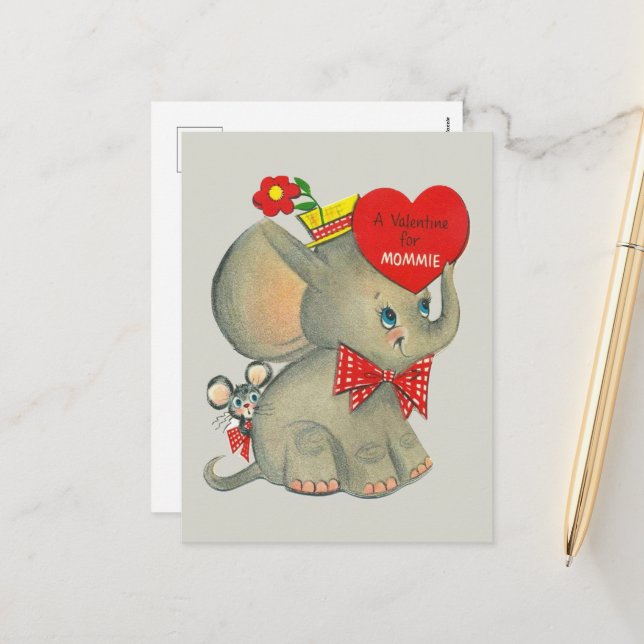 Retro Vintag Valentine Elefant Mommy Feiertagspostkarte (Vorderseite/Rückseite Beispiel)