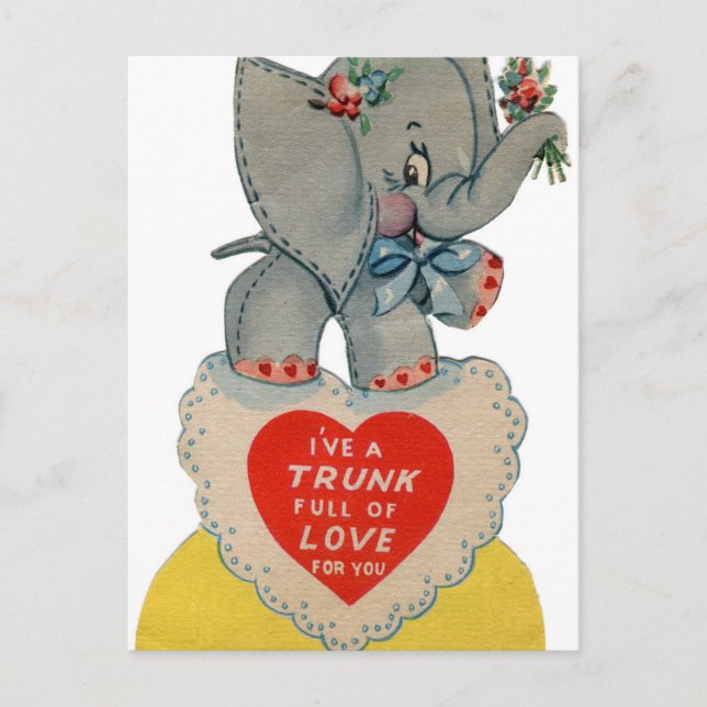 Retro Vintag Valentine Elefant Urlaub Postkarte (Vorderseite)