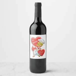 Retro Vintag Valentine Girl Hi Sugar Weinetikett