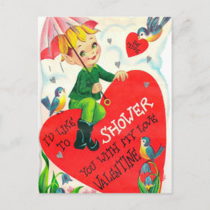 Retro Vintag Valentine Holiday Dusche Postkarte