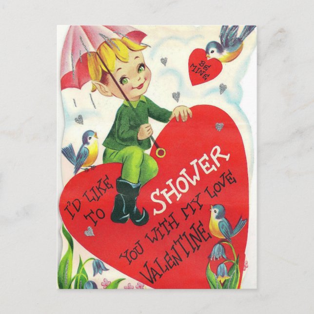Retro Vintag Valentine Holiday Dusche Postkarte (Vorderseite)
