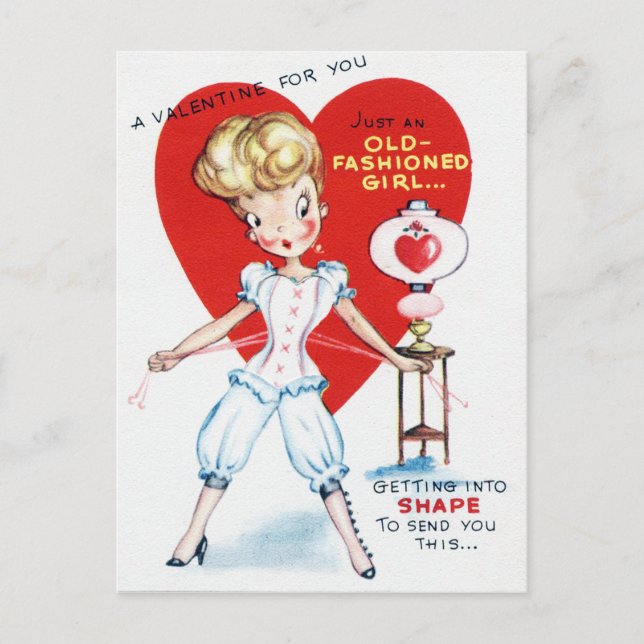Retro Vintag Valentine Lady Postkarte (Vorderseite)