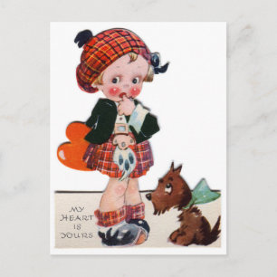 Retro Vintag Valentine Schottische Girl-Postkarte Feiertagspostkarte
