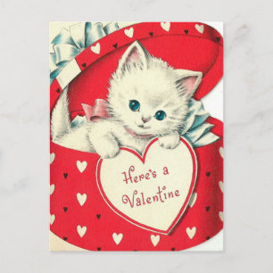 Retro Vintag Valentine Urlaubskatze Postkarte