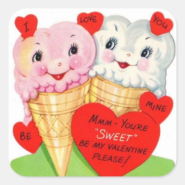 Retro Vintag Valentineis Aufkleber (Vorderseite)