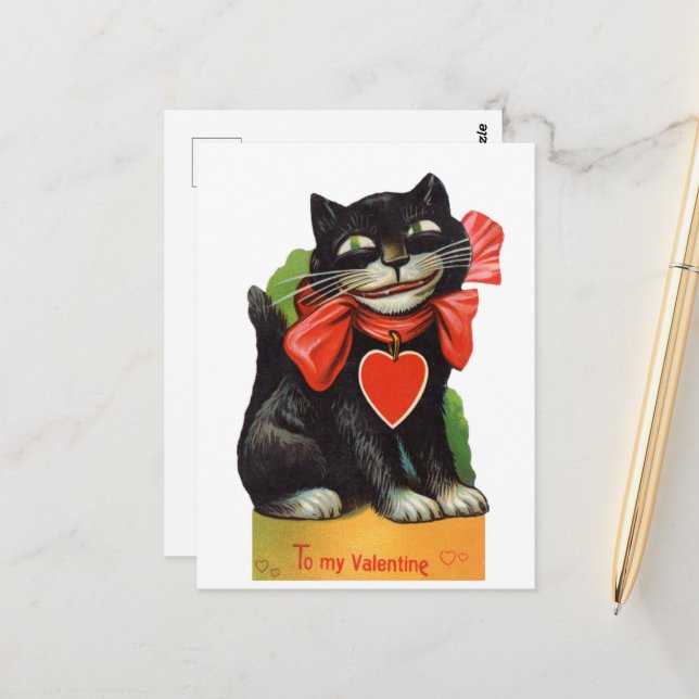 Retro Vintag Valentinerkatze Postkarte (Vorderseite/Rückseite Beispiel)