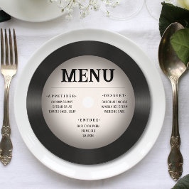 Retro Vintag Vignette Vinyl Record Wedding Menükarte