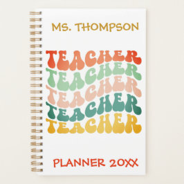 Retro Vintag Wave Typografy Lehrer Name Custom Planer
