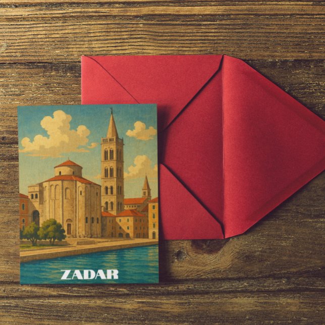 Retro Vintag Zadar Kroatien Postkarte (Retro Vintage Zadar Croatia Travel Postcard)