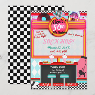 Retro Vintage 50er Jahre Diner Geburtstagsfeier Einladung