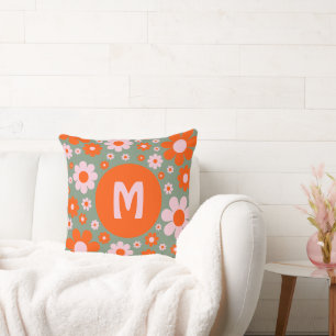 Retro-Vintage-70er-Jahre-Daisy-Muster Orange Grün Kissen
